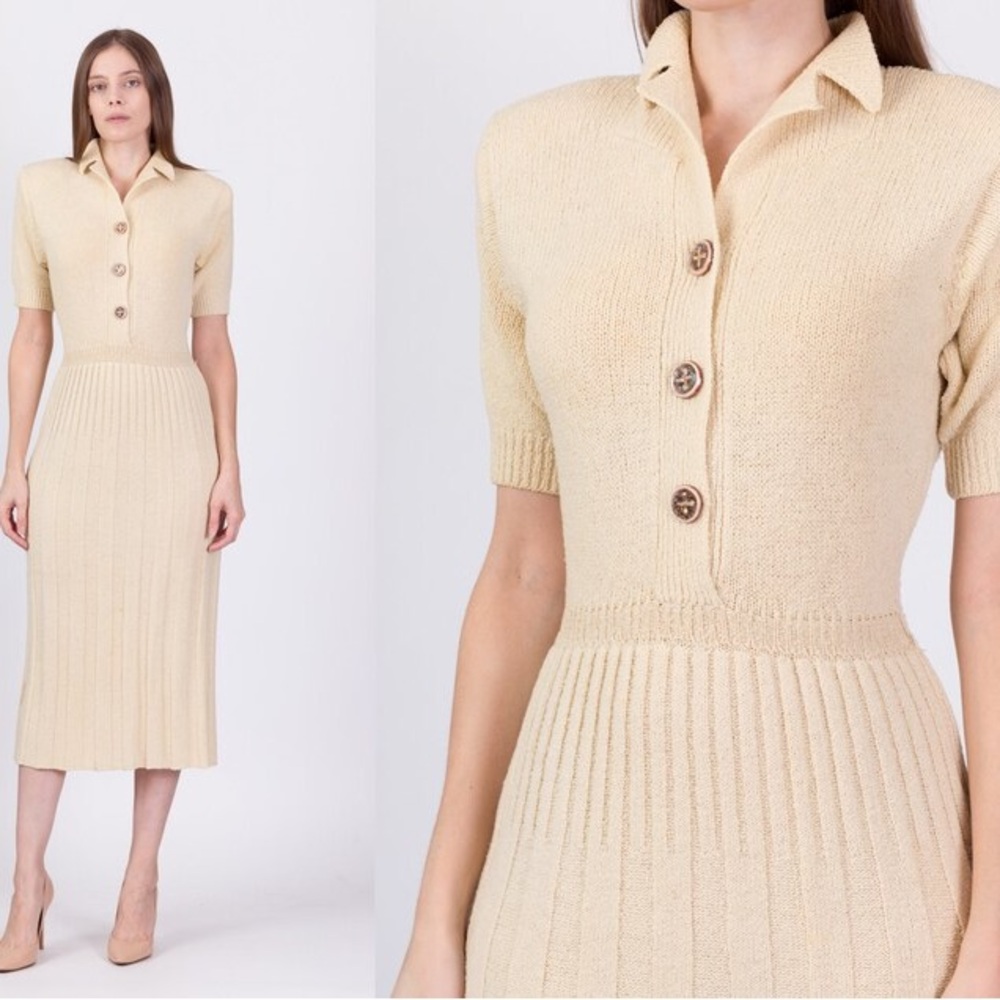 Vintage 1940s Cream Button-Up Midi Dress
